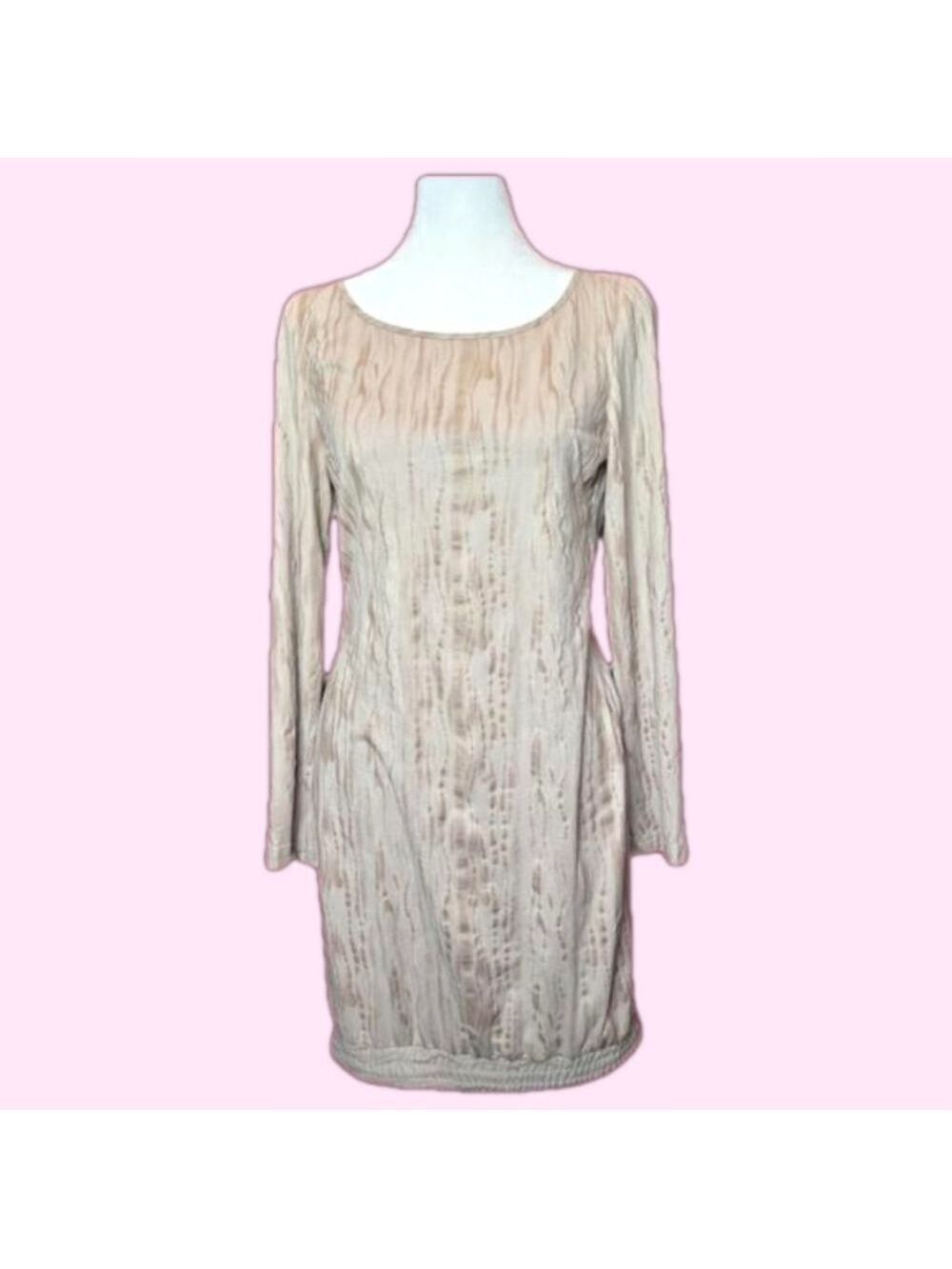 NWT Vintage Designer Y2K Neutral Long Sleeve Bodycon Mini Dress Small